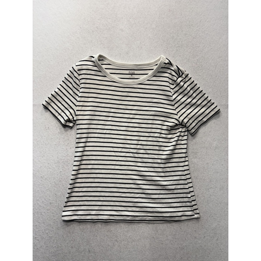 A.n.a A New Approach Shirt Womens Medium White Black Stripe Ribbed Tee Casual
